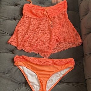 Boston Proper Coral Crochet Tankini 2 Piece Swimsuit